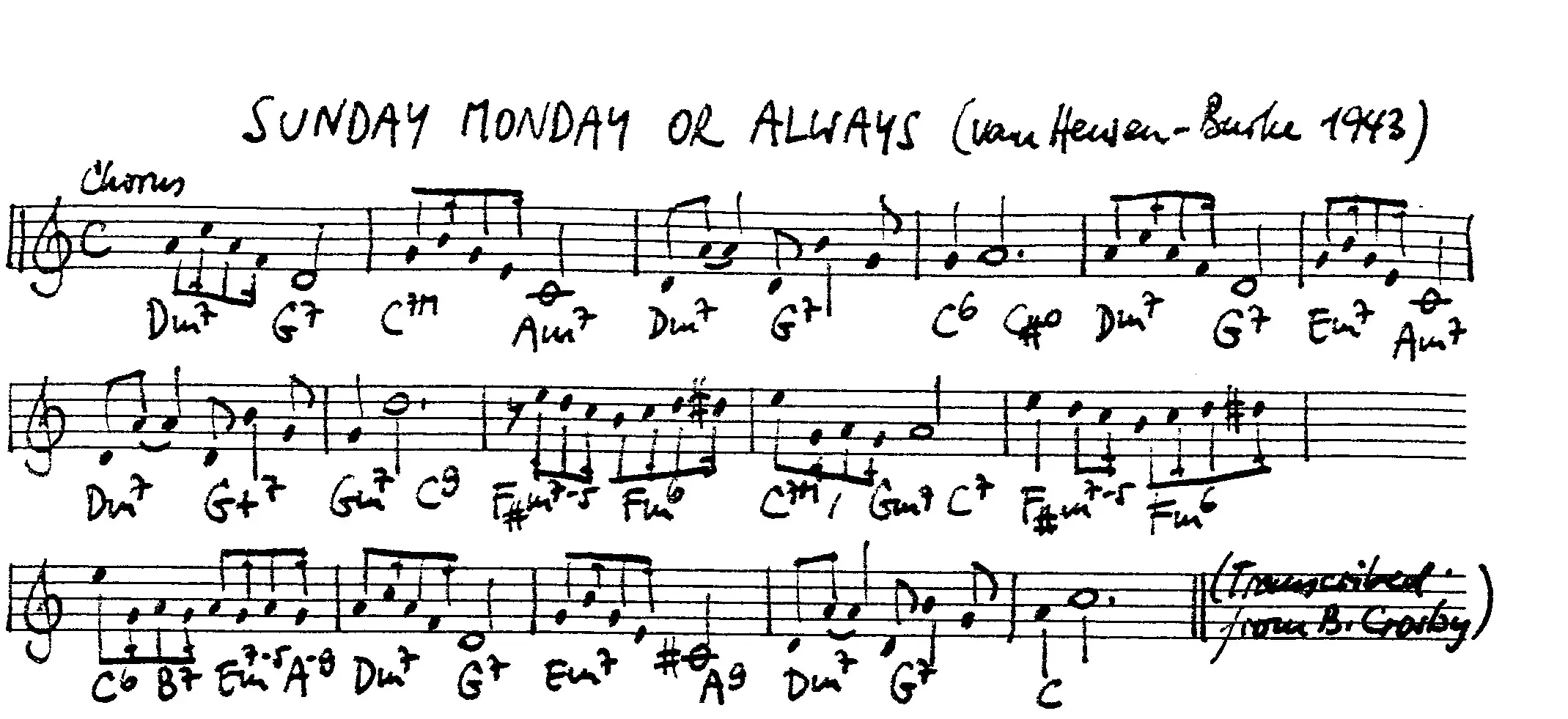 sunday monday or always free jazz leadsheet - Courtesy of the Jungle Jazz Band